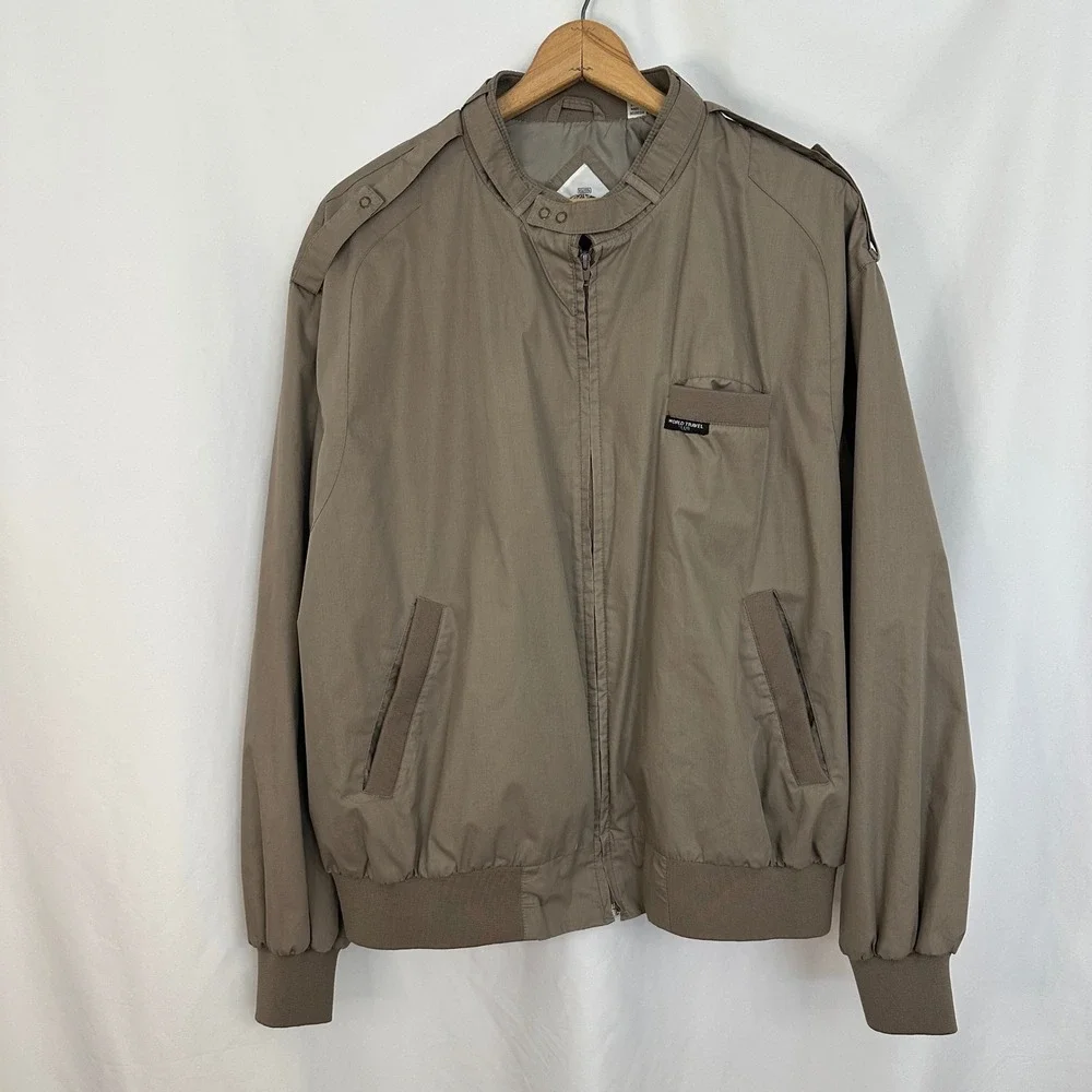 Vintage World Travel Club Jacket Men's 2XLT Bomber Full‎ Zip Lightweight Brown